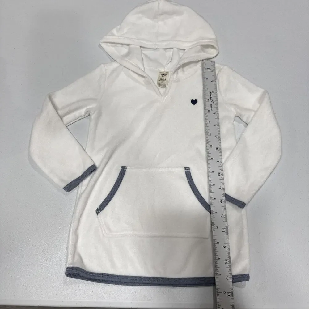 OshKosh Toddler Girls 3T Hooded Swim Cover Up White Terry Cloth Summer Pool